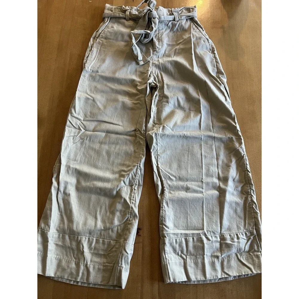 Banana Republic Pants Womens Sz 2 Blake Crop Tan Wide Leg Linen Blend Belt Khaki